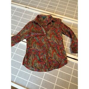 Lauren Ralph Lauren Sz XS Paisley Button Up Shirt Cotton Long Sleeve Preppy